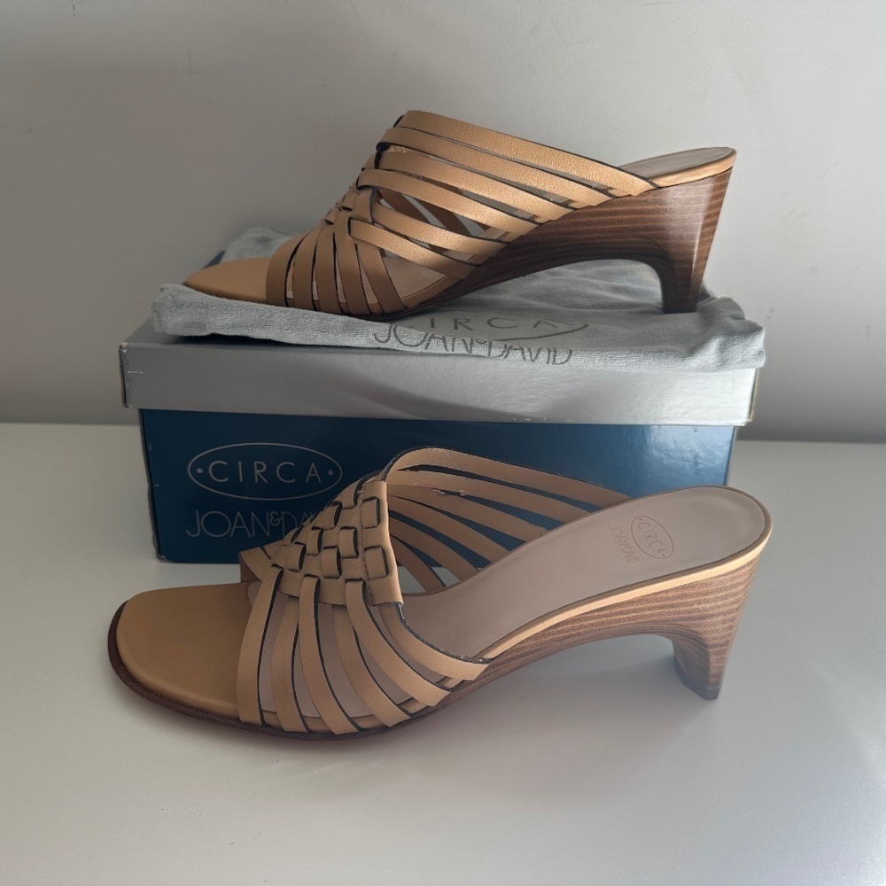 Circa CJ Caden Sandals Womens 9 M Tan Leather Strappy Weaved Open Toe Heel